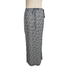 Vintage 90s Blue Mesh Floral Midi Skirt High Slits Elastic Waist NWT Size Med.
